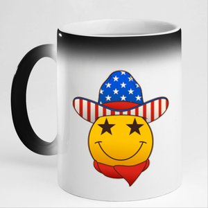 Funny USA American Flag Cowboy Smiley Emoji 11oz Black Color Changing Mug