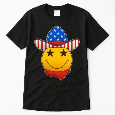 Funny USA American Flag Cowboy Smiley Emoji Tall T-Shirt