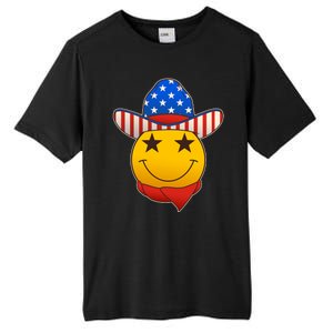 Funny USA American Flag Cowboy Smiley Emoji Tall Fusion ChromaSoft Performance T-Shirt