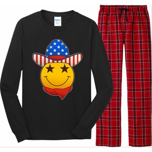 Funny USA American Flag Cowboy Smiley Emoji Long Sleeve Pajama Set