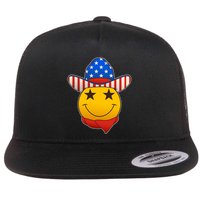 Funny USA American Flag Cowboy Smiley Emoji Flatbill Hat