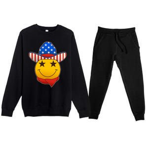 Funny USA American Flag Cowboy Smiley Emoji Premium Crewneck Sweatsuit Set