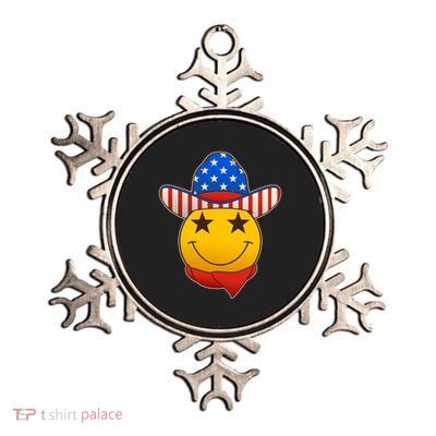 Funny USA American Flag Cowboy Smiley Emoji Metallic Star Ornament