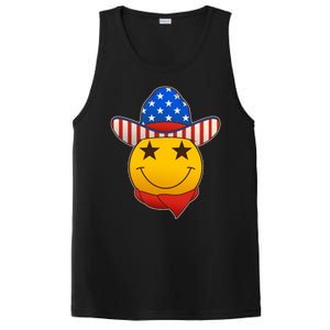 Funny USA American Flag Cowboy Smiley Emoji PosiCharge Competitor Tank