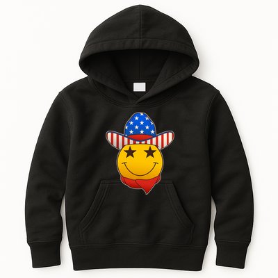 Funny USA American Flag Cowboy Smiley Emoji Kids Hoodie