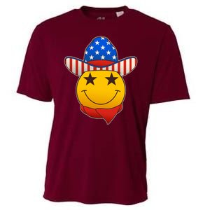 Funny USA American Flag Cowboy Smiley Emoji Cooling Performance Crew T-Shirt