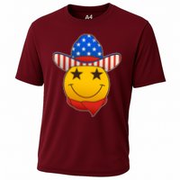 Funny USA American Flag Cowboy Smiley Emoji Cooling Performance Crew T-Shirt