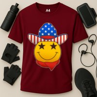 Funny USA American Flag Cowboy Smiley Emoji Cooling Performance Crew T-Shirt