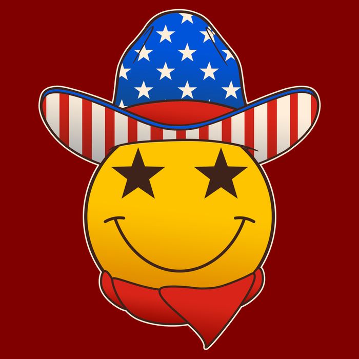 Funny USA American Flag Cowboy Smiley Emoji Cooling Performance Crew T-Shirt