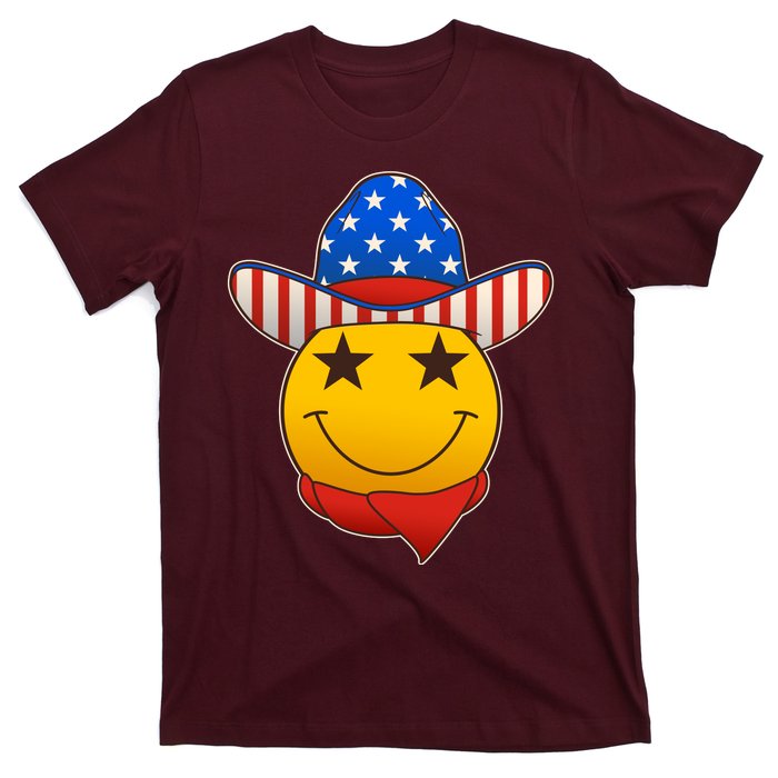 Funny USA American Flag Cowboy Smiley Emoji T-Shirt