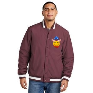 Funny USA American Flag Cowboy Smiley Emoji Insulated Varsity Jacket