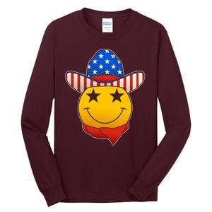 Funny USA American Flag Cowboy Smiley Emoji Tall Long Sleeve T-Shirt