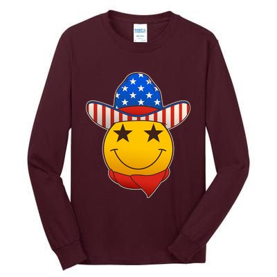 Funny USA American Flag Cowboy Smiley Emoji Tall Long Sleeve T-Shirt