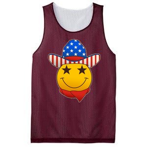 Funny USA American Flag Cowboy Smiley Emoji Mesh Reversible Basketball Jersey Tank