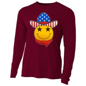 Funny USA American Flag Cowboy Smiley Emoji Cooling Performance Long Sleeve Crew