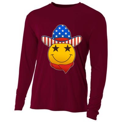 Funny USA American Flag Cowboy Smiley Emoji Cooling Performance Long Sleeve Crew