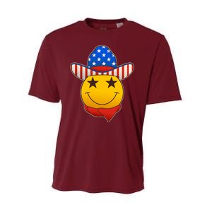 Funny USA American Flag Cowboy Smiley Emoji Performance Sprint T-Shirt