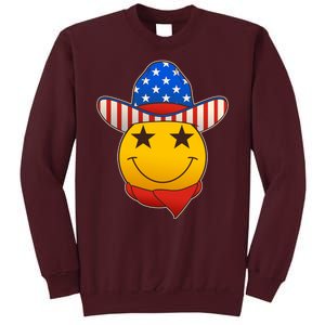 Funny USA American Flag Cowboy Smiley Emoji Tall Sweatshirt