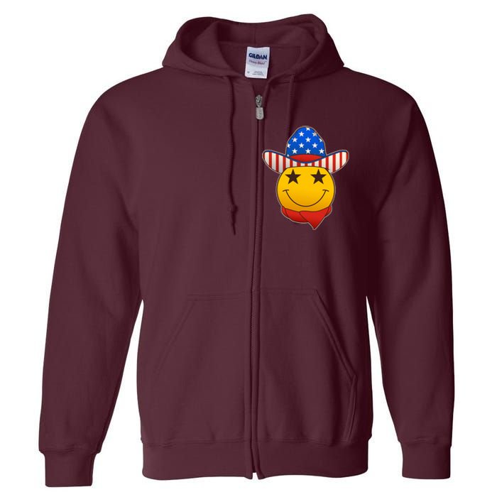 Funny USA American Flag Cowboy Smiley Emoji Full Zip Hoodie