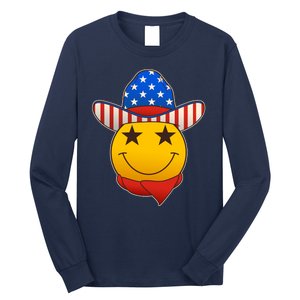 Funny USA American Flag Cowboy Smiley Emoji Long Sleeve Shirt