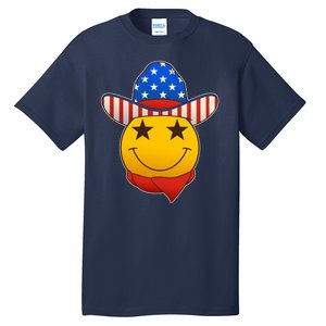 Funny USA American Flag Cowboy Smiley Emoji Tall T-Shirt