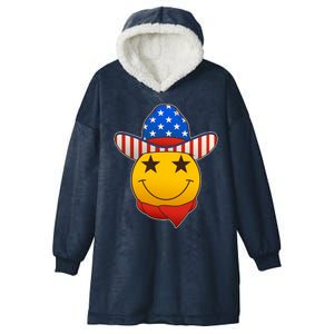 Funny USA American Flag Cowboy Smiley Emoji Hooded Wearable Blanket