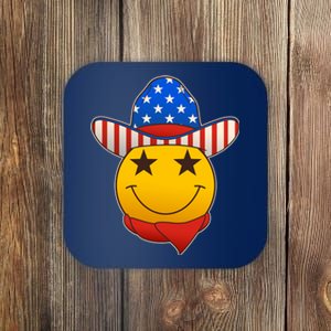 Funny USA American Flag Cowboy Smiley Emoji Coaster