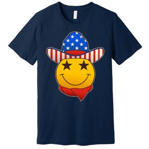 Funny USA American Flag Cowboy Smiley Emoji Premium T-Shirt