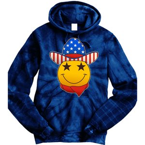 Funny USA American Flag Cowboy Smiley Emoji Tie Dye Hoodie