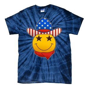 Funny USA American Flag Cowboy Smiley Emoji Tie-Dye T-Shirt