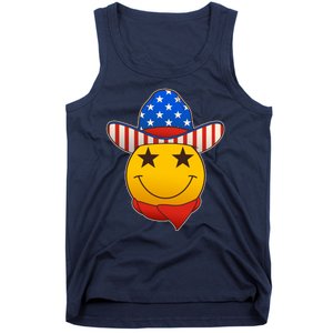 Funny USA American Flag Cowboy Smiley Emoji Tank Top