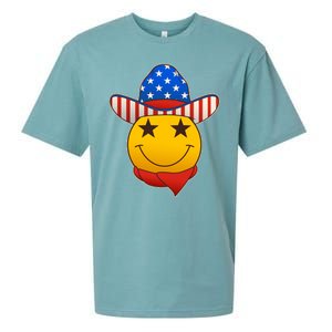 Funny USA American Flag Cowboy Smiley Emoji Sueded Cloud Jersey T-Shirt