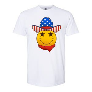 Funny USA American Flag Cowboy Smiley Emoji Softstyle CVC T-Shirt