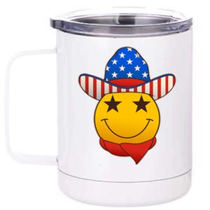 Funny USA American Flag Cowboy Smiley Emoji 12 oz Stainless Steel Tumbler Cup