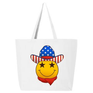 Funny USA American Flag Cowboy Smiley Emoji 25L Jumbo Tote