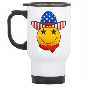 Funny USA American Flag Cowboy Smiley Emoji Stainless Steel Travel Mug