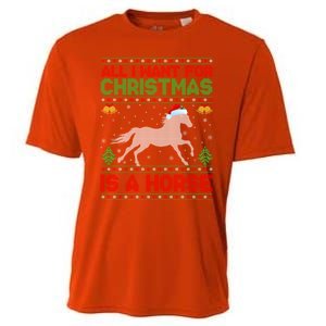 Funny Ugly All I Want For Christmas Is A Horse Gift Cooling Performance Crew T-Shirt