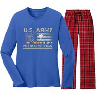 Funny US Army Vietnam Veteran USA Flag A Great Gift For Veteran Vietnam Army Women's Long Sleeve Flannel Pajama Set 