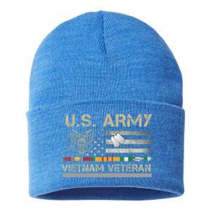 Funny US Army Vietnam Veteran USA Flag A Great Gift For Veteran Vietnam Army Sustainable Knit Beanie