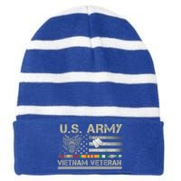 Funny US Army Vietnam Veteran USA Flag A Great Gift For Veteran Vietnam Army Striped Beanie with Solid Band