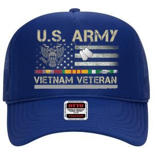 Funny US Army Vietnam Veteran USA Flag A Great Gift For Veteran Vietnam Army High Crown Mesh Back Trucker Hat