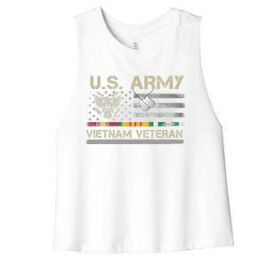 Funny US Army Vietnam Veteran USA Flag A Great Gift For Veteran Vietnam Army Women's Racerback Cropped Tank