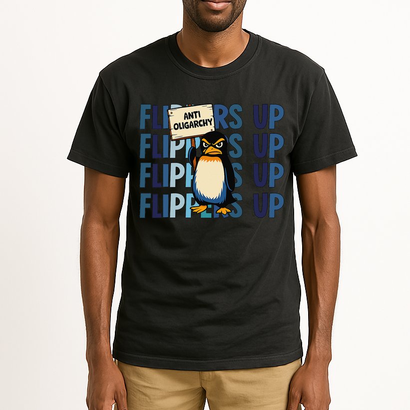Flippers Up Anti Oligarchy Penguins 8647 Protect Facism Tall T-Shirt
