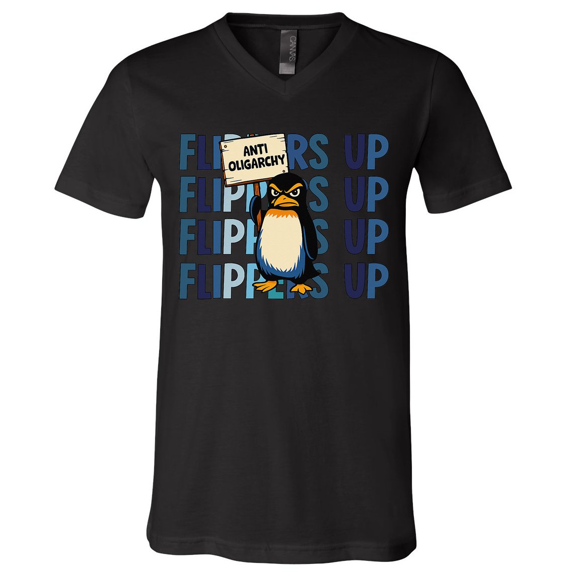 Flippers Up Anti Oligarchy Penguins 8647 Protect Facism V-Neck T-Shirt