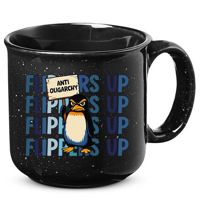 Flippers Up Anti Oligarchy Penguins 8647 Protect Facism 15oz Campfire Ceramic Mug