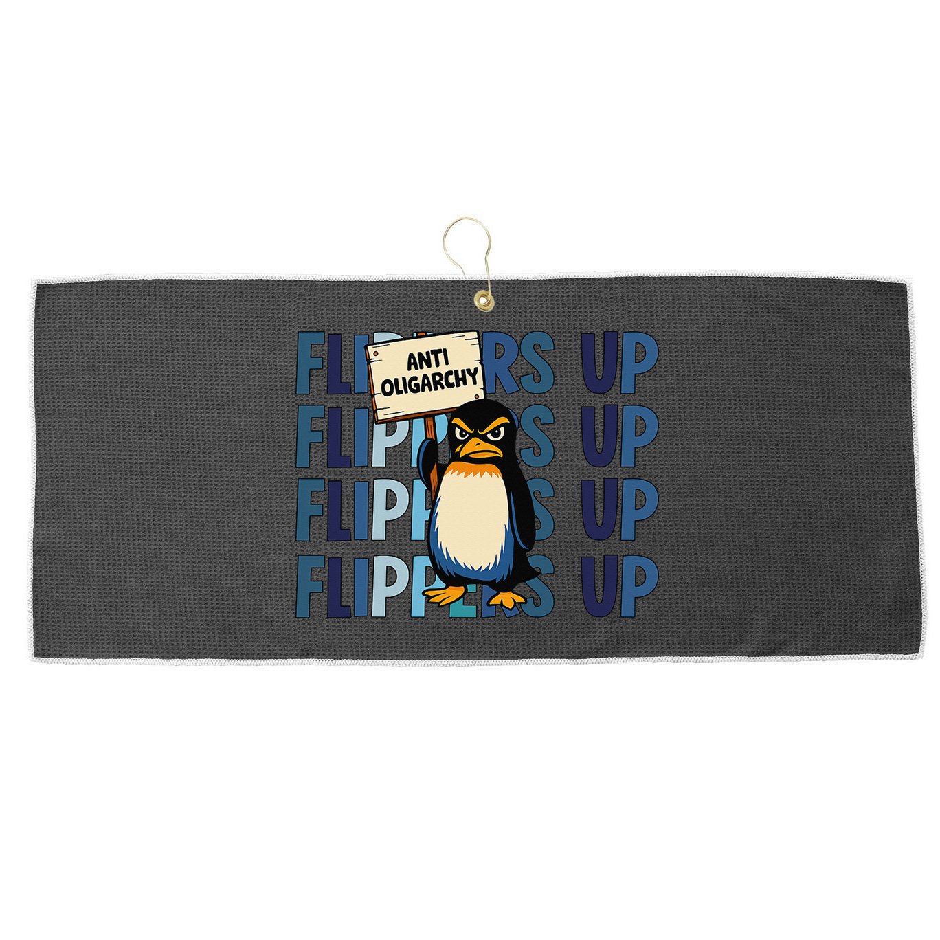 Flippers Up Anti Oligarchy Penguins 8647 Protect Facism Large Microfiber Waffle Golf Towel