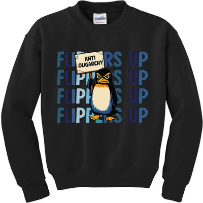 Flippers Up Anti Oligarchy Penguins 8647 Protect Facism Kids Sweatshirt