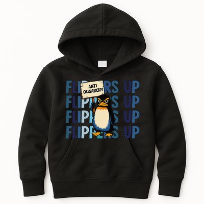 Flippers Up Anti Oligarchy Penguins 8647 Protect Facism Kids Hoodie