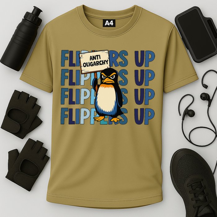 Flippers Up Anti Oligarchy Penguins 8647 Protect Facism Cooling Performance Crew T-Shirt