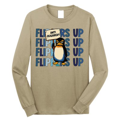 Flippers Up Anti Oligarchy Penguins 8647 Protect Facism Long Sleeve Shirt